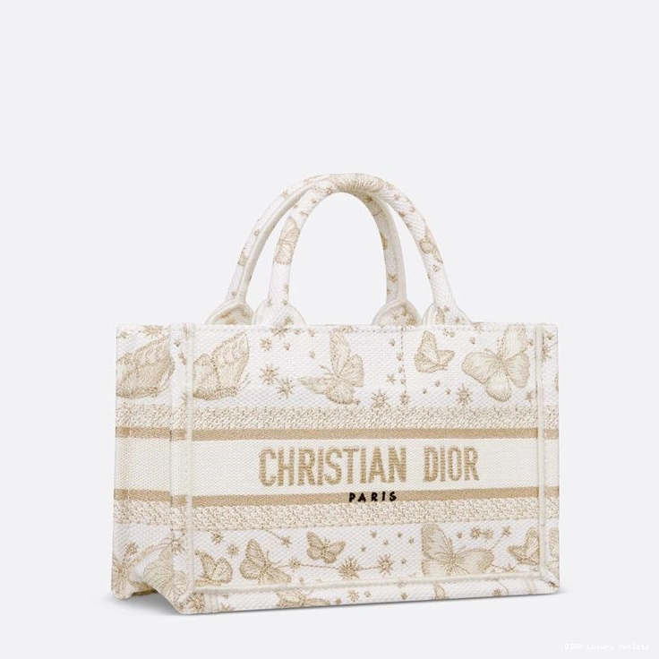 Cheap Zodiac White Mini Strap Tote Butterfly Motif Book Canvas Dior Gold with 0816 Luxury